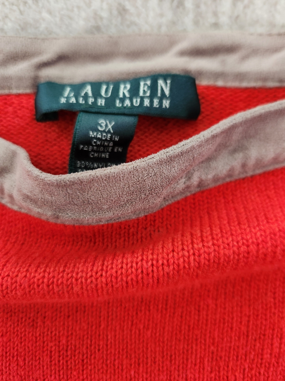 Lauren Ralph Lauren 3 X Red Cowl Neck Sweater with Taupe Trim